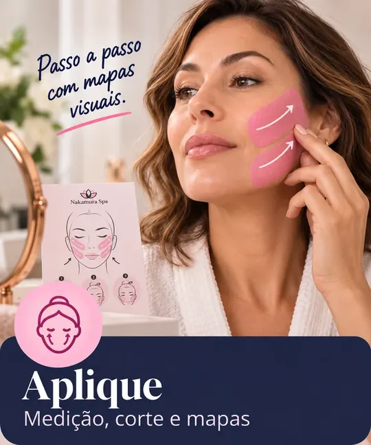 Aplique: medição, corte e mapas do taping facial